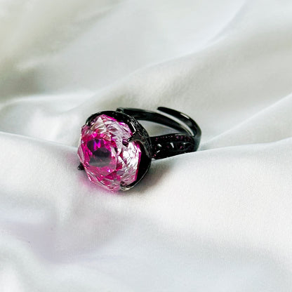 Fuchsia White Pink Topaz Cubic Zirconia Pink Ice Cut American Diamond Victorian Plated Adjustable Ring