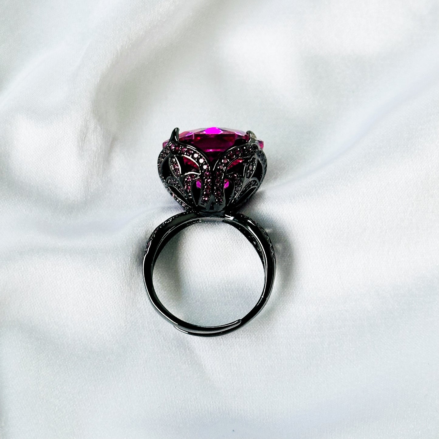 Fuchsia White Pink Topaz Cubic Zirconia Pink Ice Cut American Diamond Victorian Plated Adjustable Ring
