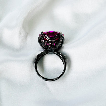 Fuchsia White Pink Topaz Cubic Zirconia Pink Ice Cut American Diamond Victorian Plated Adjustable Ring