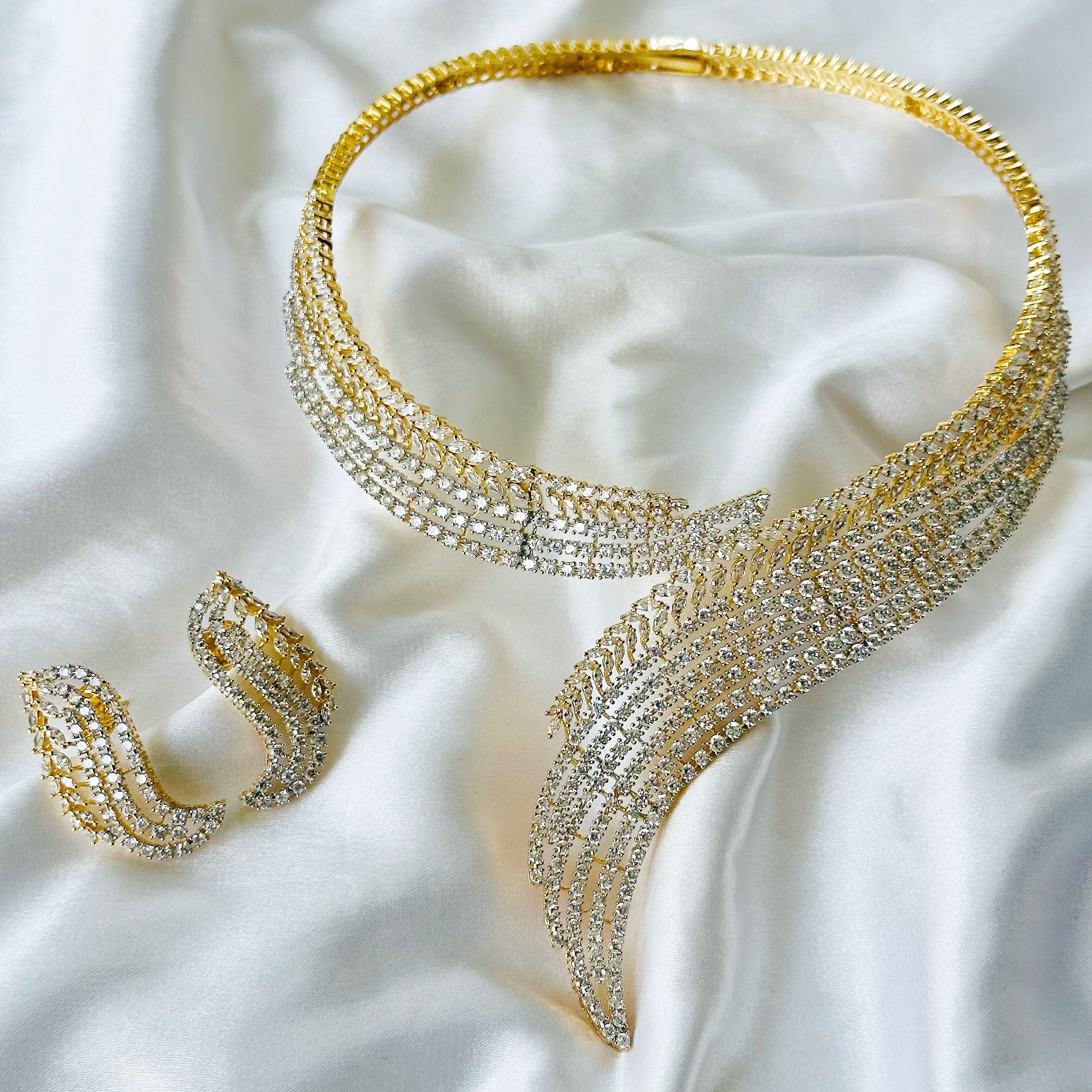 Solitaire Inspired CZ Gold/Silver-Plated Necklace Set