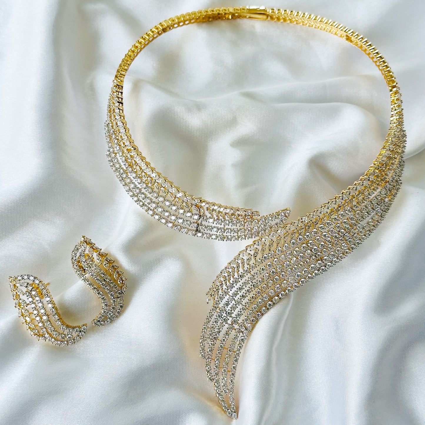 Solitaire Inspired CZ Gold/Silver-Plated Necklace Set