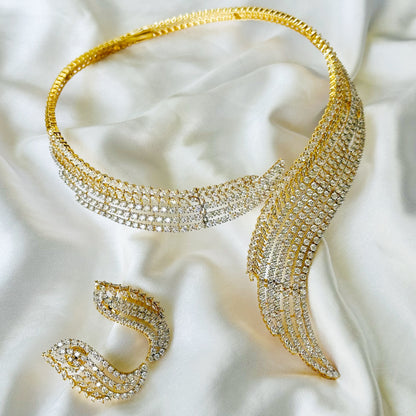 Solitaire Inspired CZ Gold/Silver-Plated Necklace Set