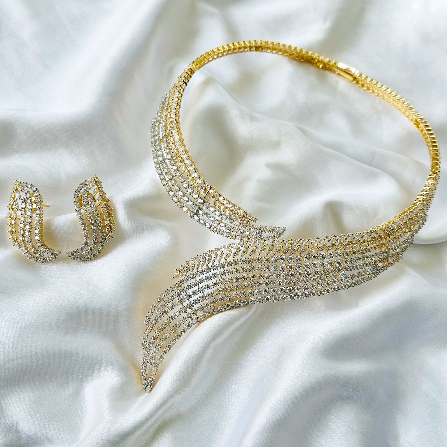 Solitaire Inspired CZ Gold/Silver-Plated Necklace Set