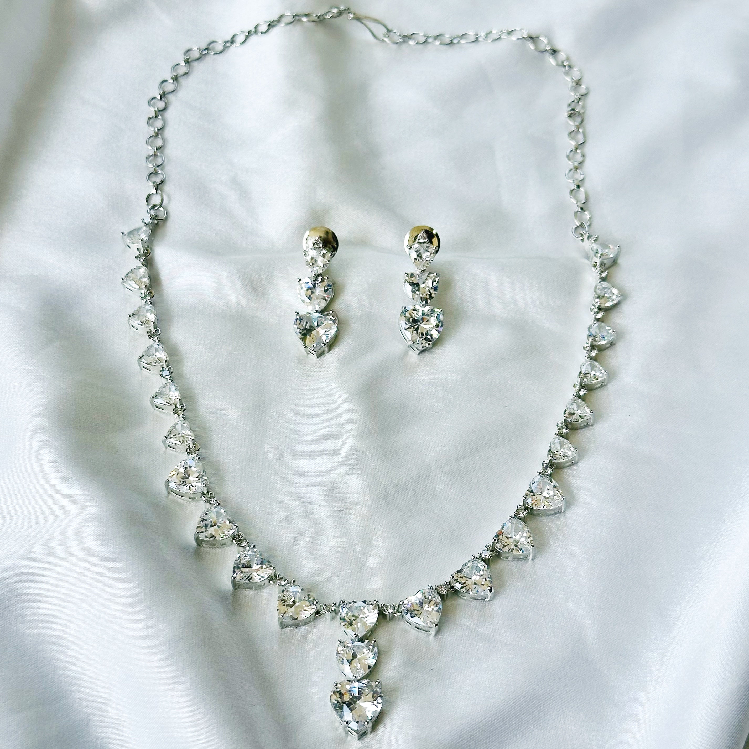 Solitaire Inspired CZ Silver-Plated Necklace Set