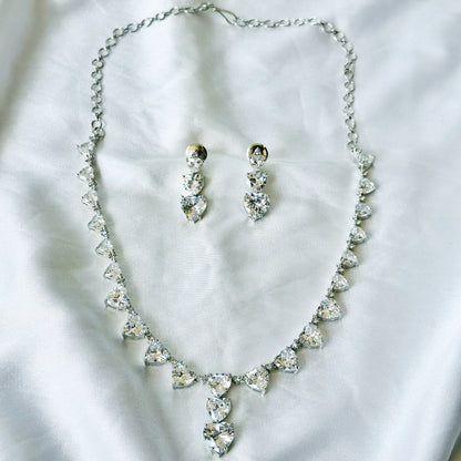 Solitaire Inspired CZ Silver-Plated Necklace Set