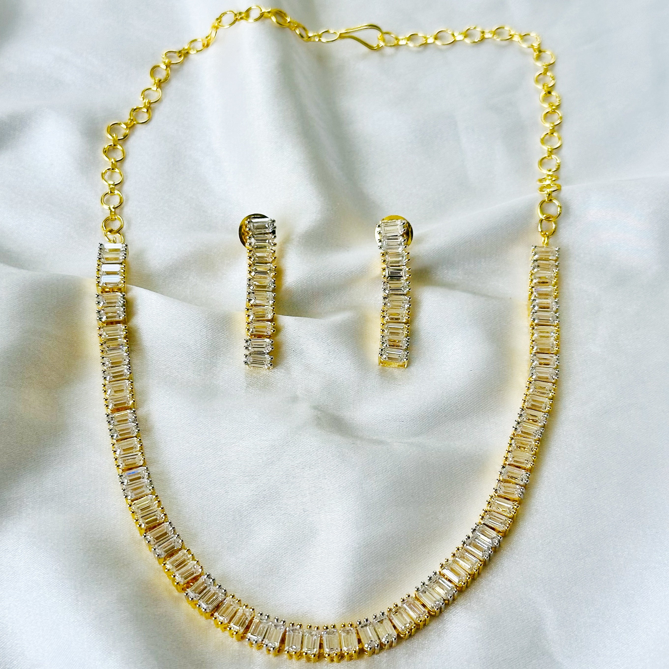 Solitaire Inspired CZ Gold/Silver-Plated Necklace Set