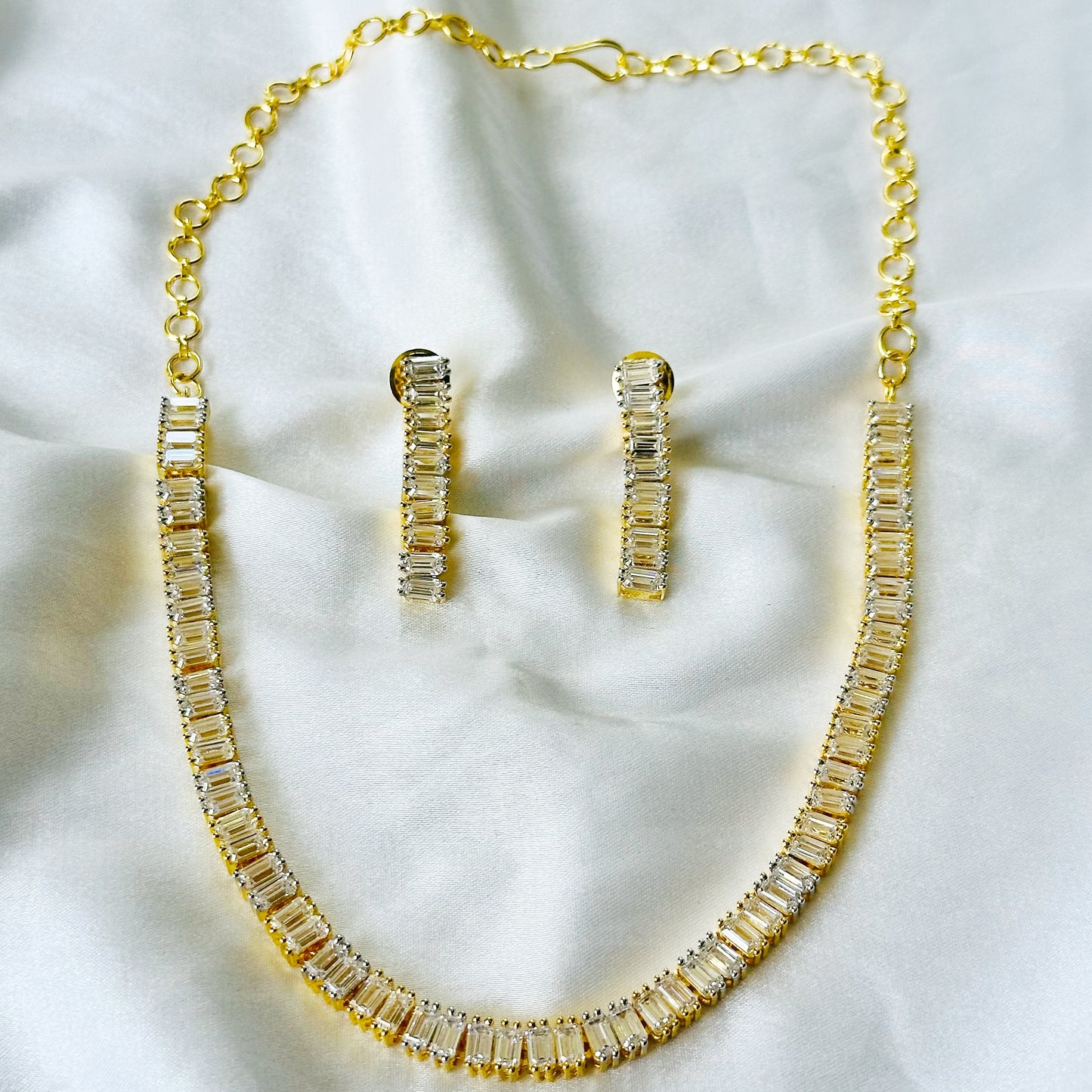 Solitaire Inspired CZ Gold/Silver-Plated Necklace Set