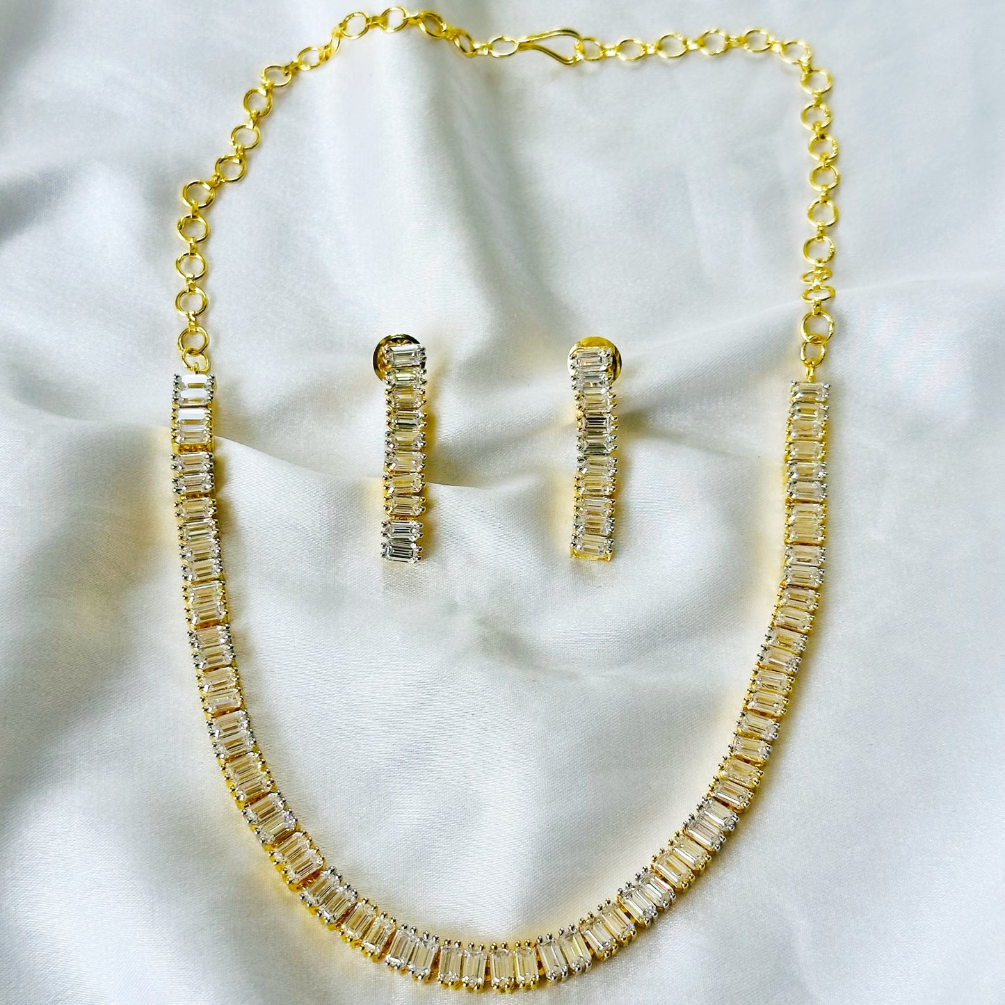 Solitaire Inspired CZ Gold/Silver-Plated Necklace Set