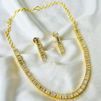 Solitaire Inspired CZ Gold/Silver-Plated Necklace Set