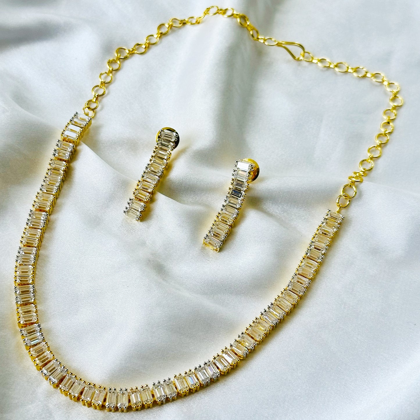 Solitaire Inspired CZ Gold/Silver-Plated Necklace Set