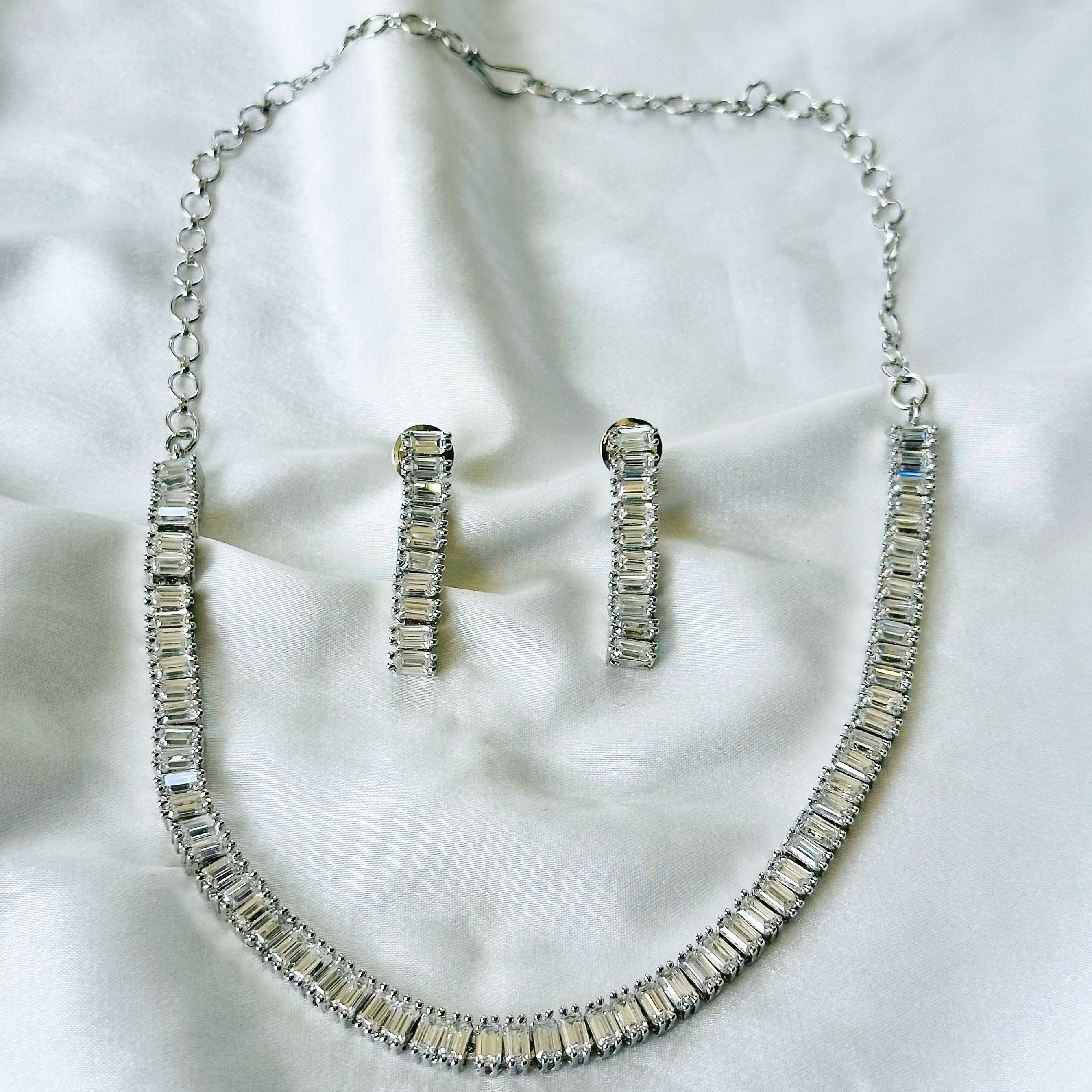 Solitaire Inspired CZ Silver-Plated Necklace Set