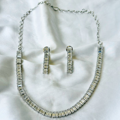 Solitaire Inspired CZ Silver-Plated Necklace Set