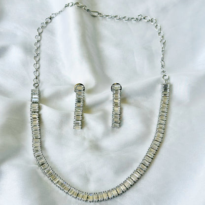 Solitaire Inspired CZ Silver-Plated Necklace Set