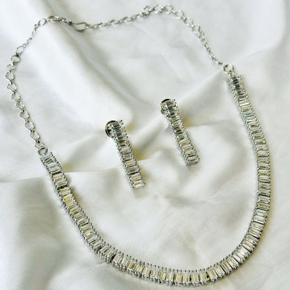 Solitaire Inspired CZ Silver-Plated Necklace Set