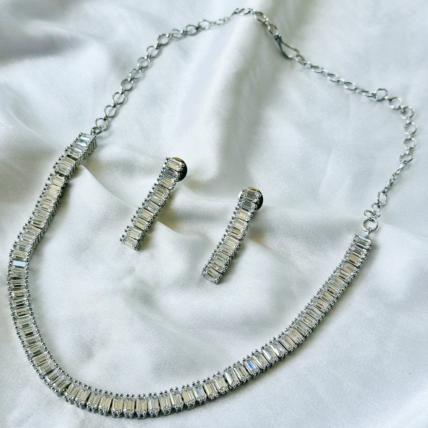 Solitaire Inspired CZ Silver-Plated Necklace Set