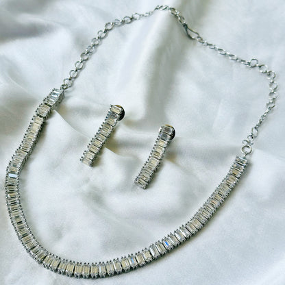 Solitaire Inspired CZ Silver-Plated Necklace Set
