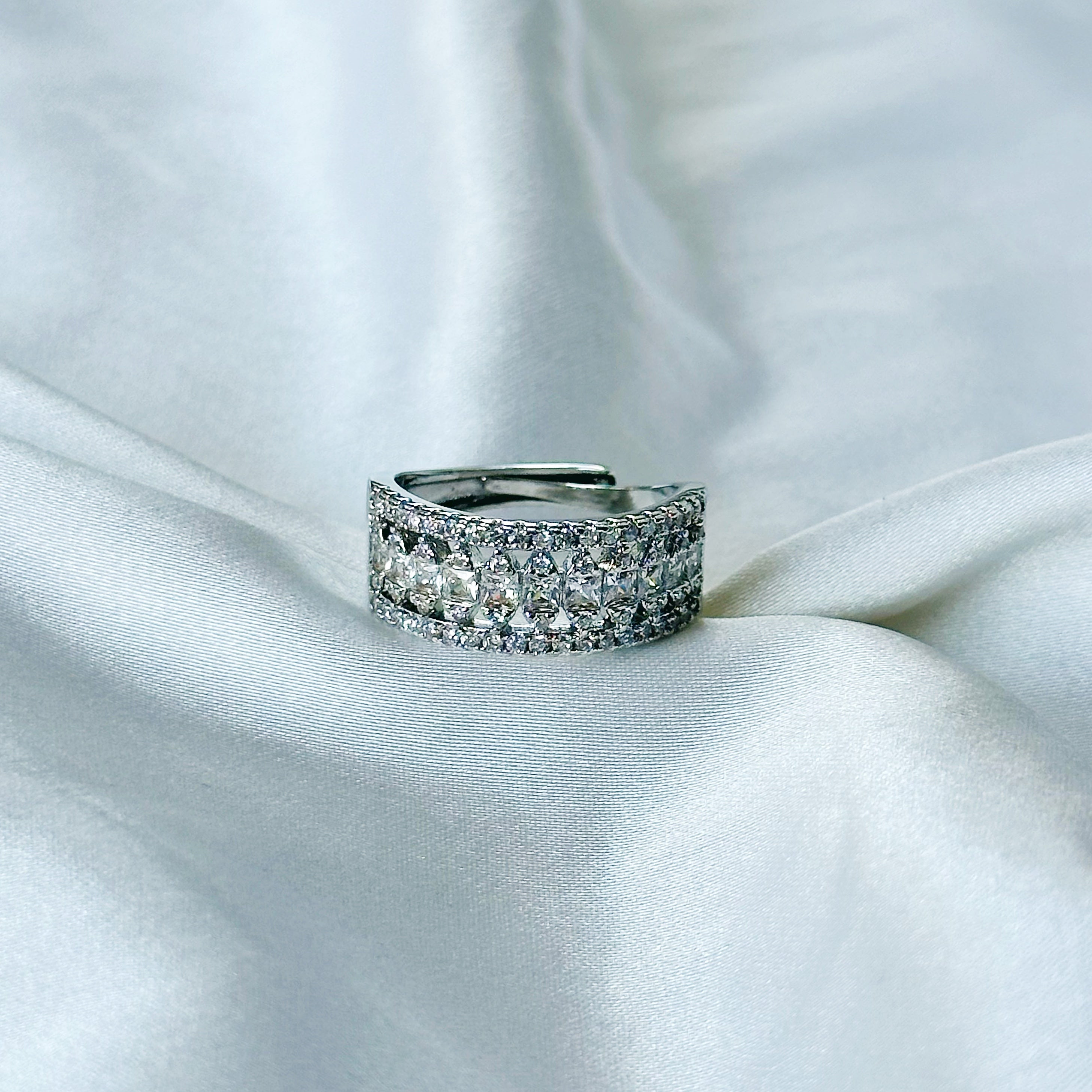 Solitaire Inspired CZ Silver-Plated Adjustable Ring