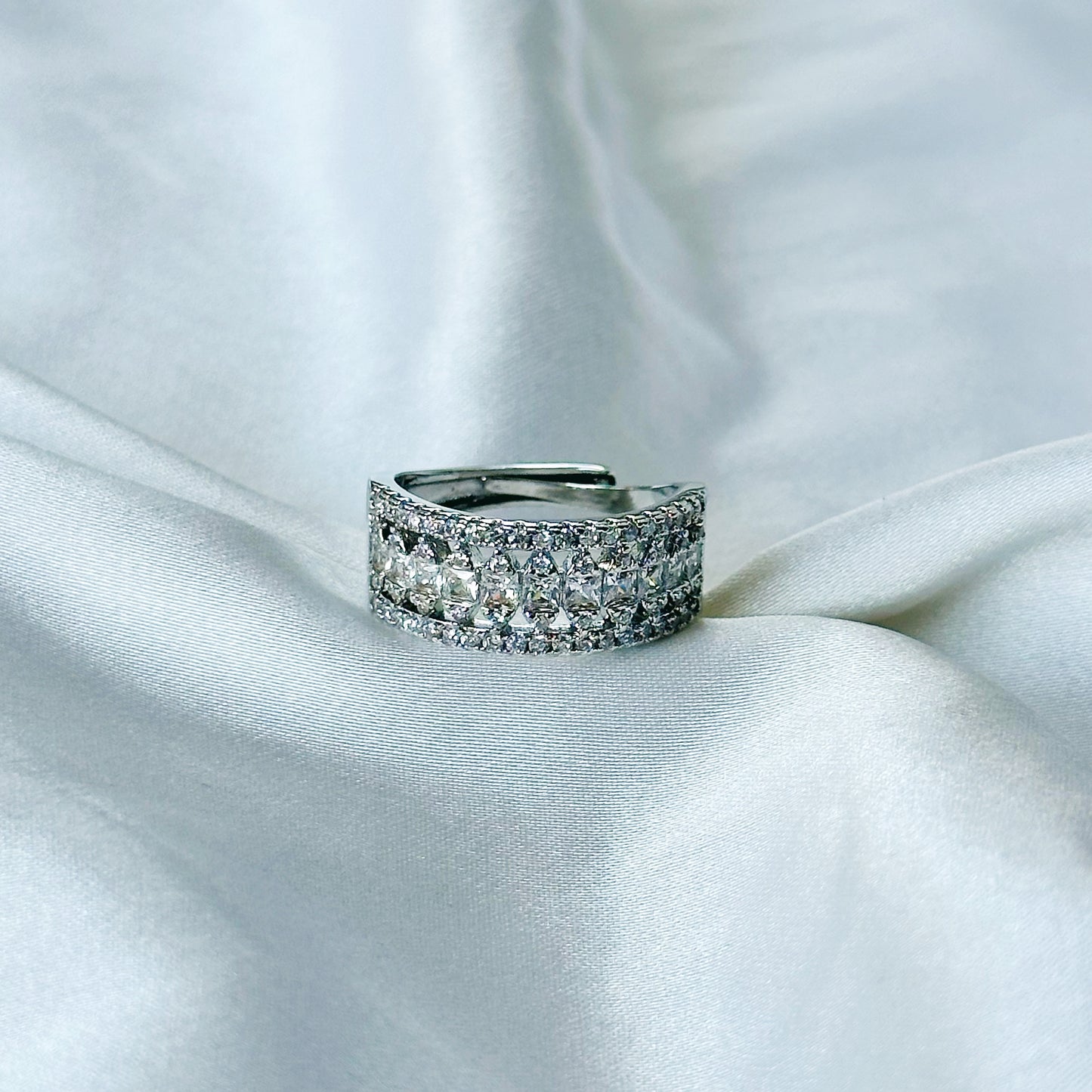 Solitaire Inspired CZ Silver-Plated Adjustable Ring