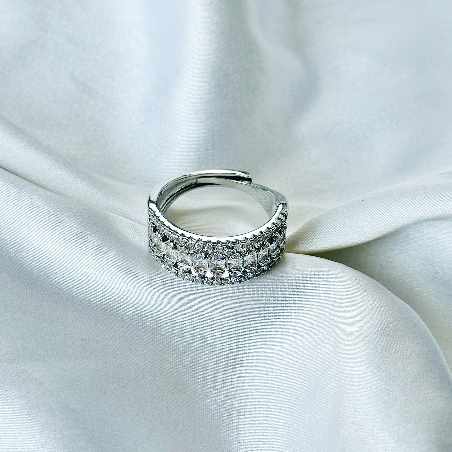 Solitaire Inspired CZ Silver-Plated Adjustable Ring