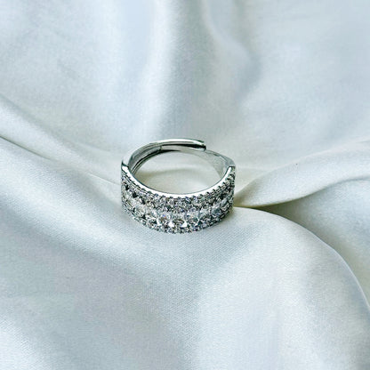 Solitaire Inspired CZ Silver-Plated Adjustable Ring