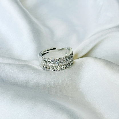 Solitaire Inspired CZ Silver-Plated Adjustable Ring