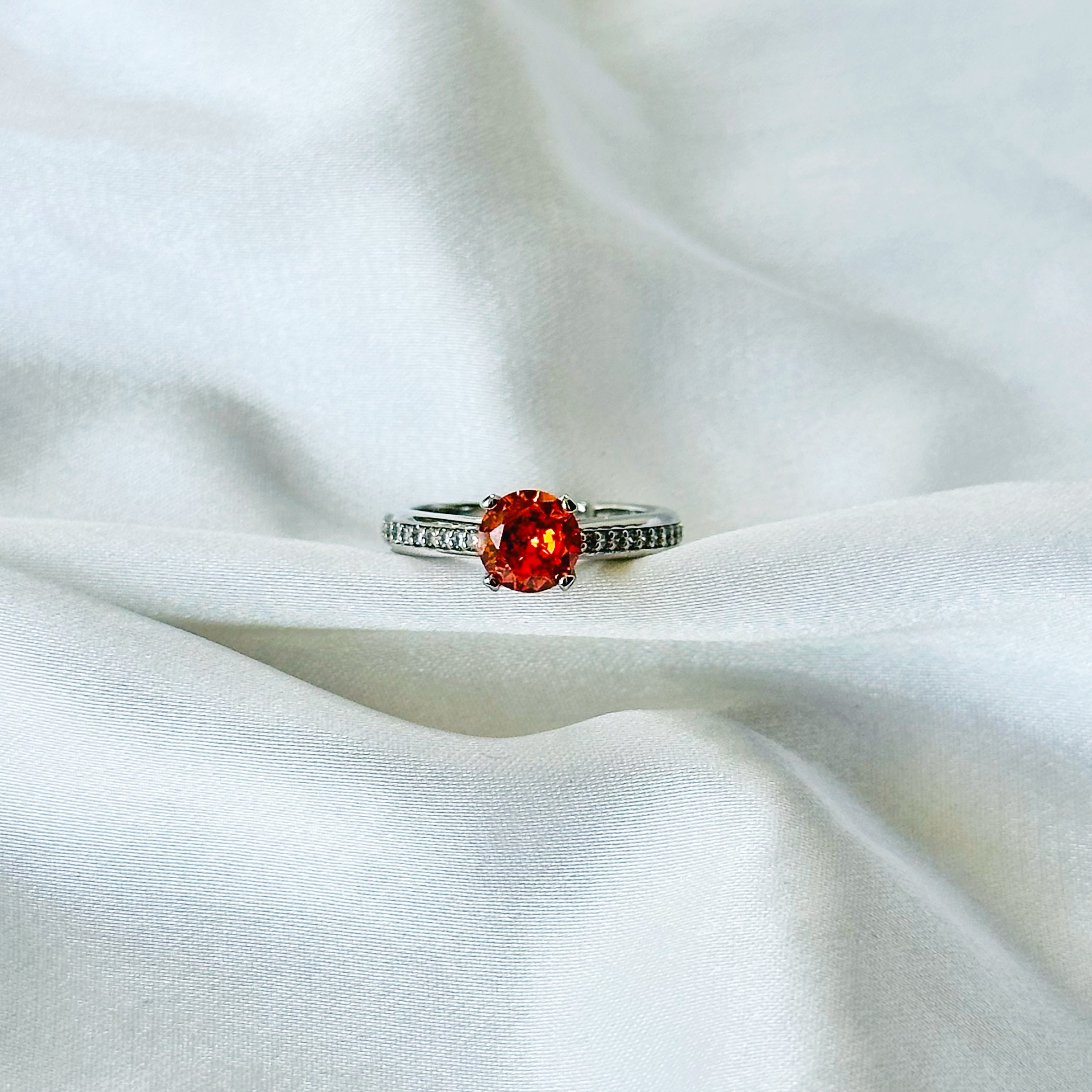 Spinel Orange Inspired CZ Silver-Plated Adjustable Ring