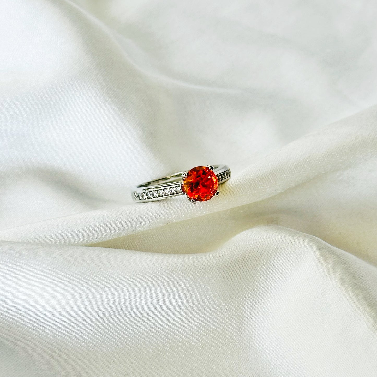 Spinel Orange Inspired CZ Silver-Plated Adjustable Ring