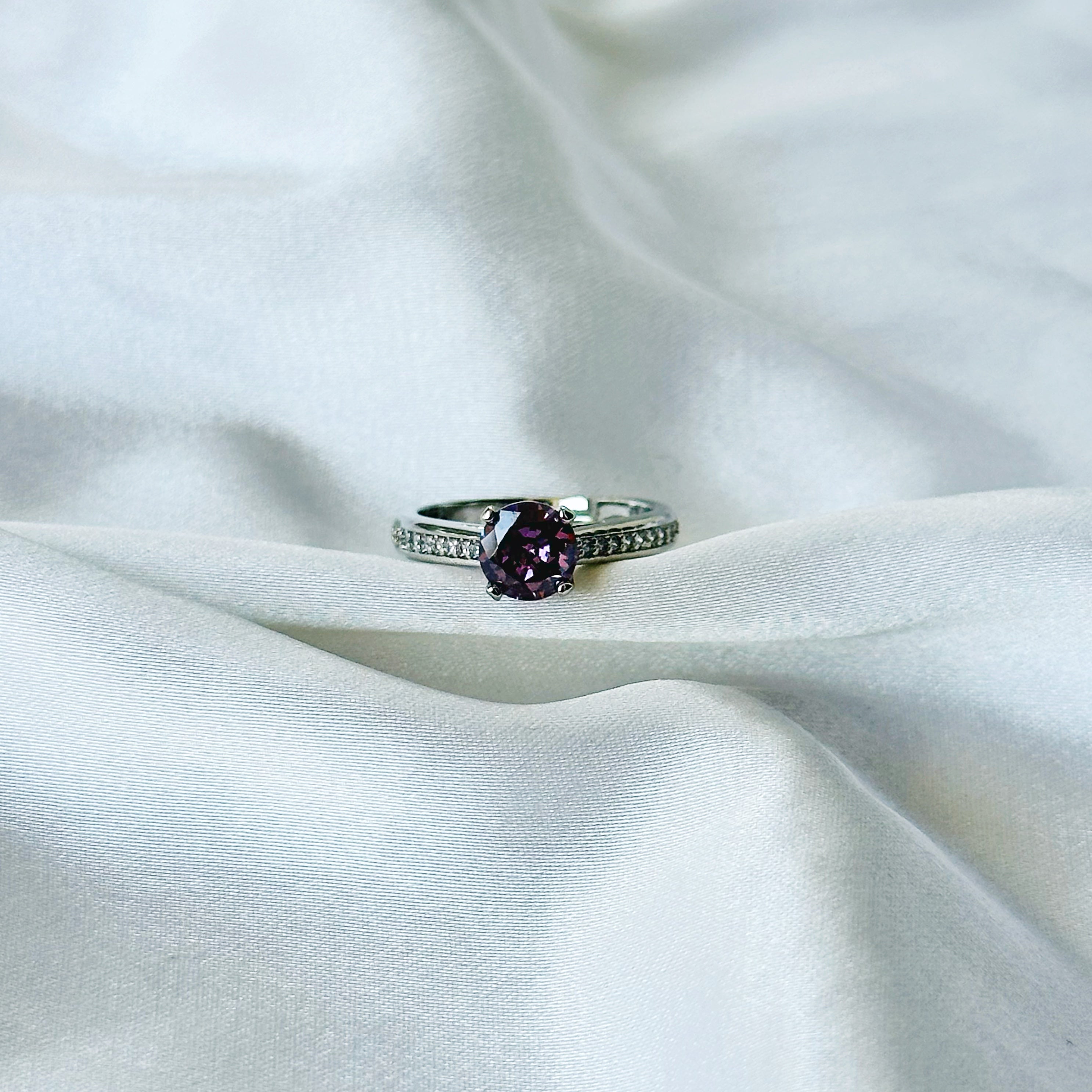 Royal Purple Inspired CZ Silver-Plated Adjustable Ring