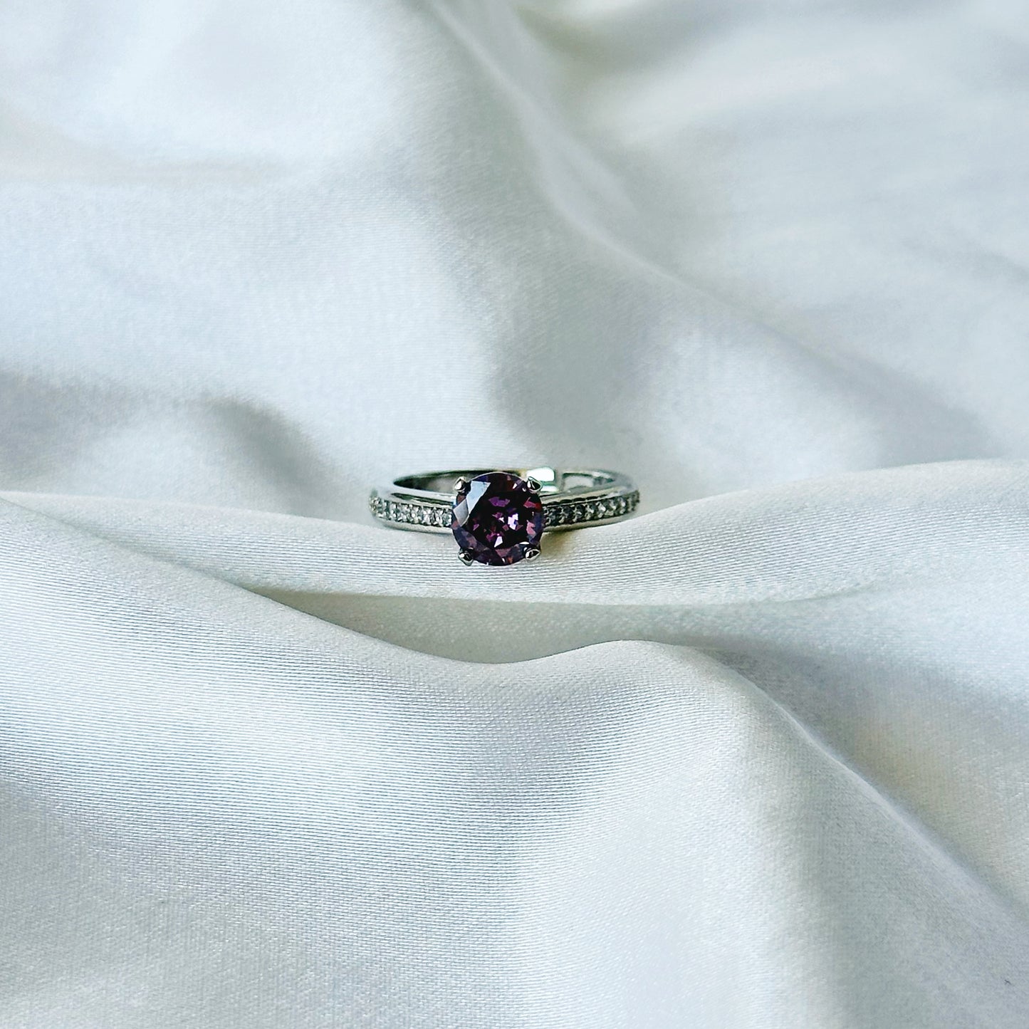 Royal Purple Inspired CZ Silver-Plated Adjustable Ring