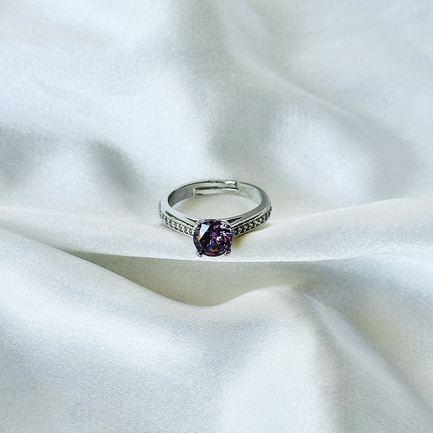 Royal Purple Inspired CZ Silver-Plated Adjustable Ring