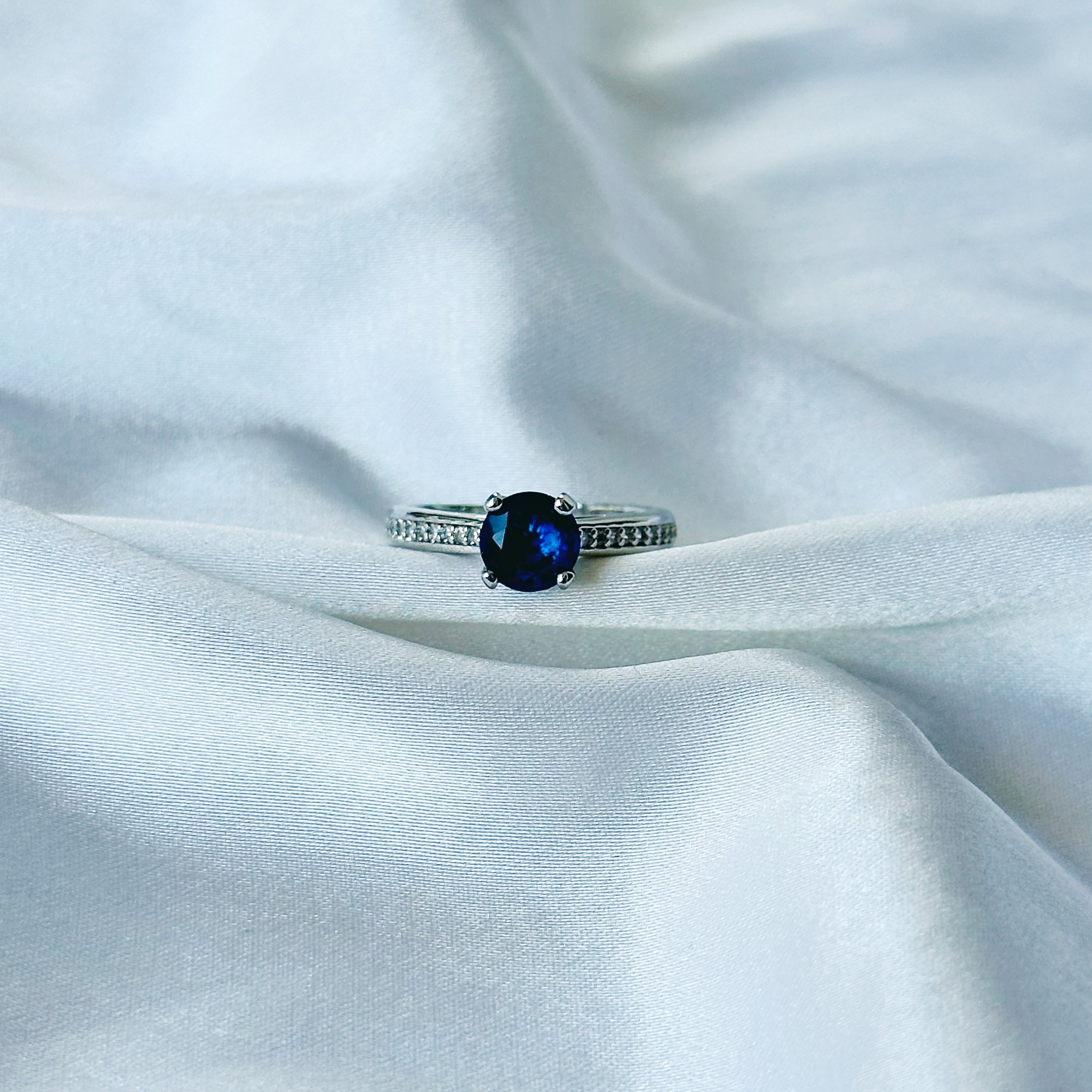 Sapphire Blue Inspired CZ Silver-Plated Adjustable Ring