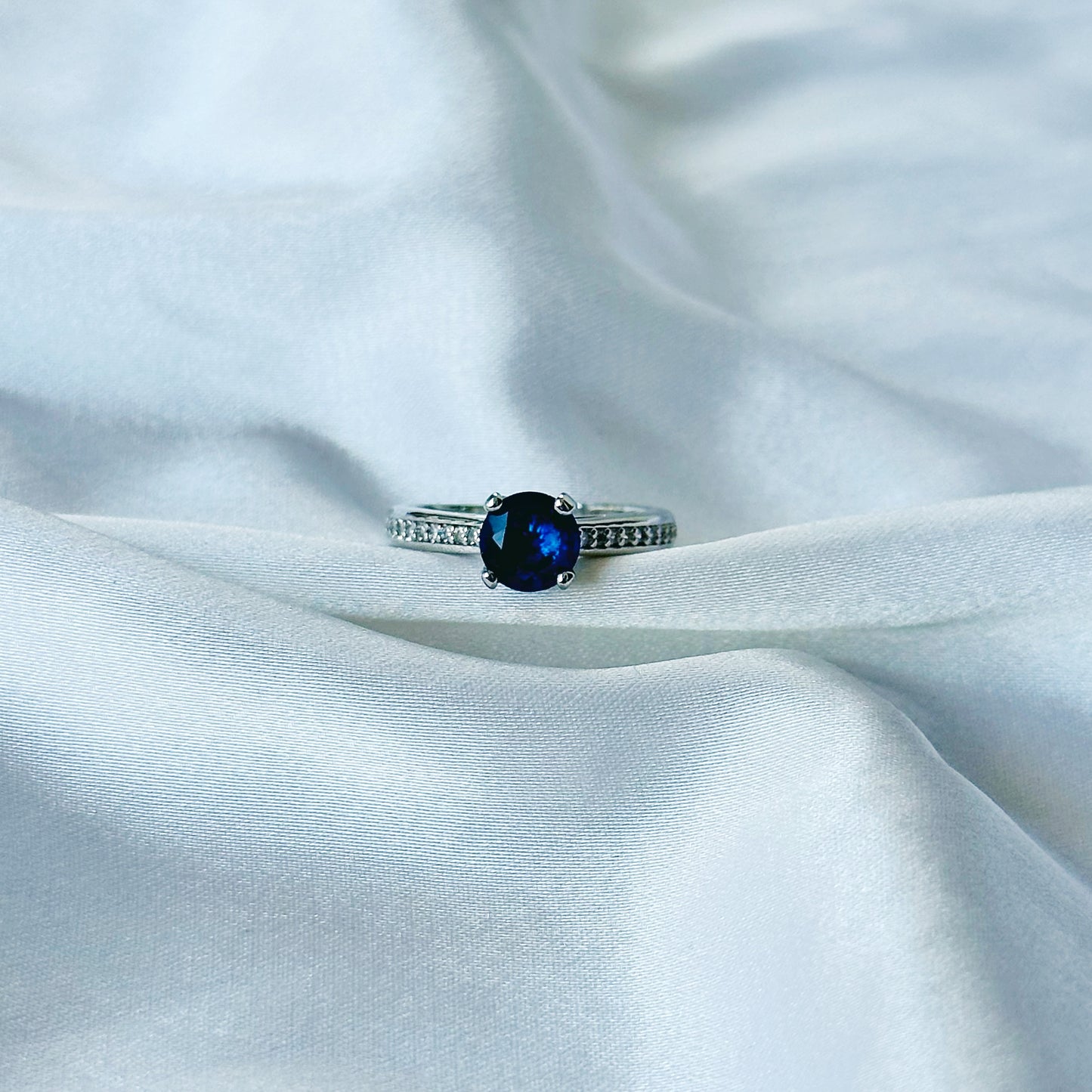 Sapphire Blue Inspired CZ Silver-Plated Adjustable Ring