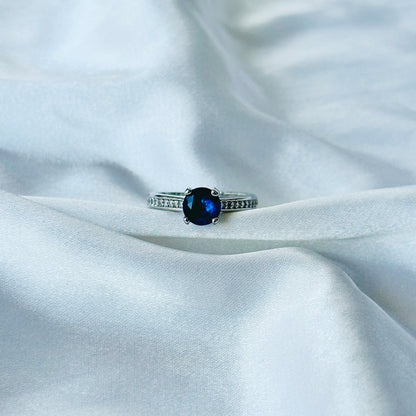 Sapphire Blue Inspired CZ Silver-Plated Adjustable Ring