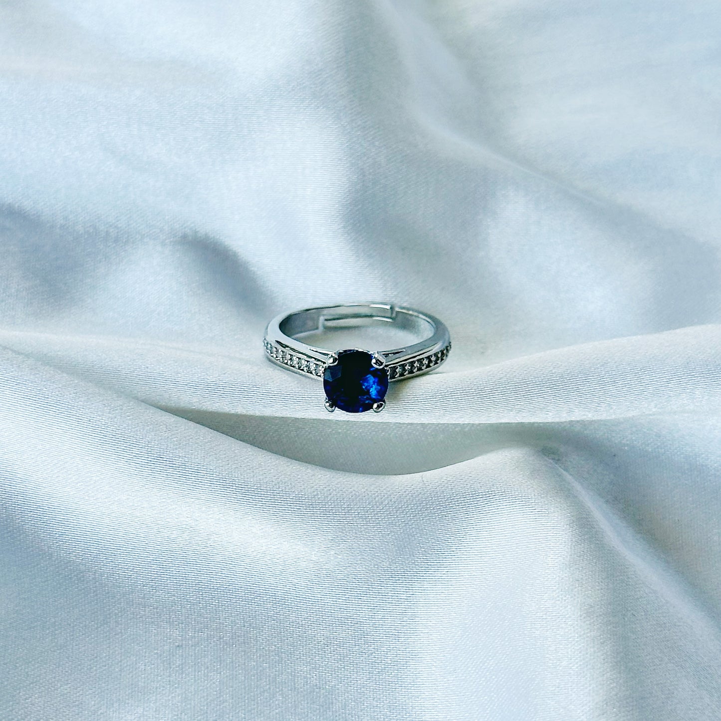 Sapphire Blue Inspired CZ Silver-Plated Adjustable Ring