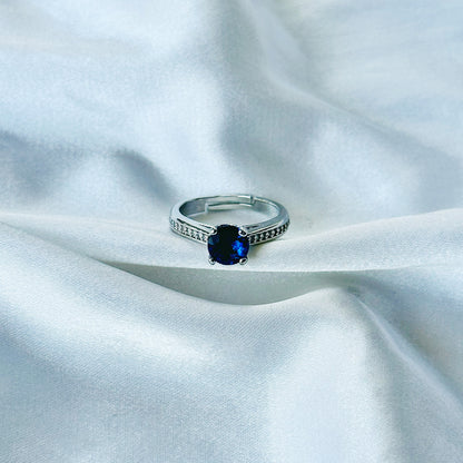 Sapphire Blue Inspired CZ Silver-Plated Adjustable Ring