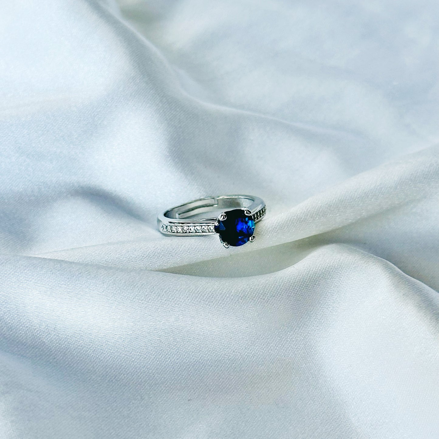 Sapphire Blue Inspired CZ Silver-Plated Adjustable Ring