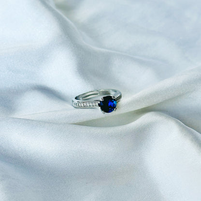 Sapphire Blue Inspired CZ Silver-Plated Adjustable Ring