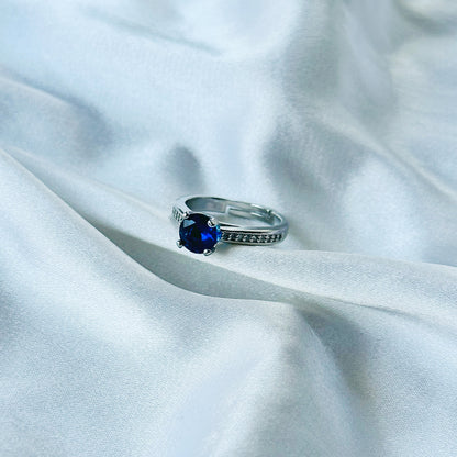 Sapphire Blue Inspired CZ Silver-Plated Adjustable Ring