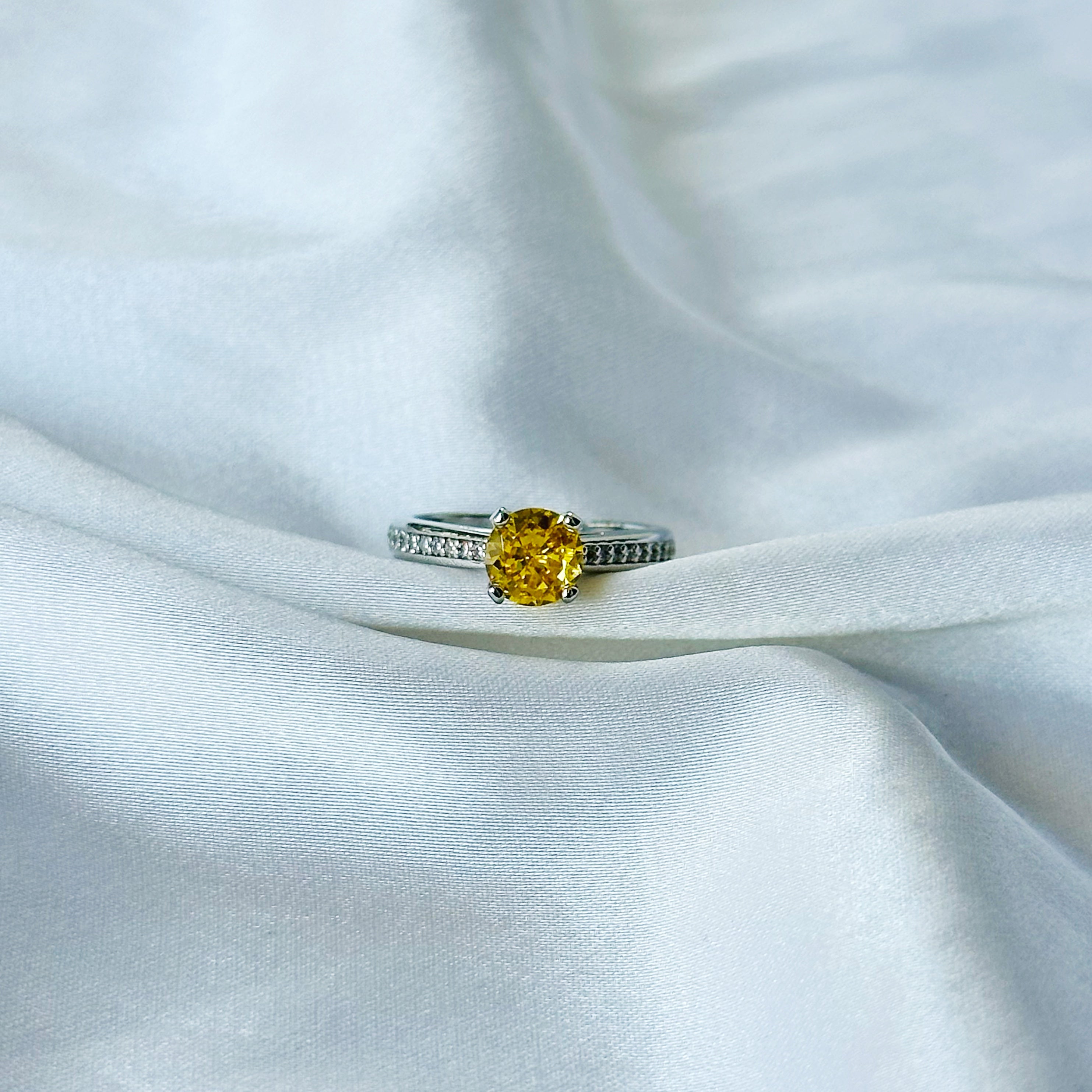 Golden Yellow Inspired CZ Silver-Plated Adjustable Ring