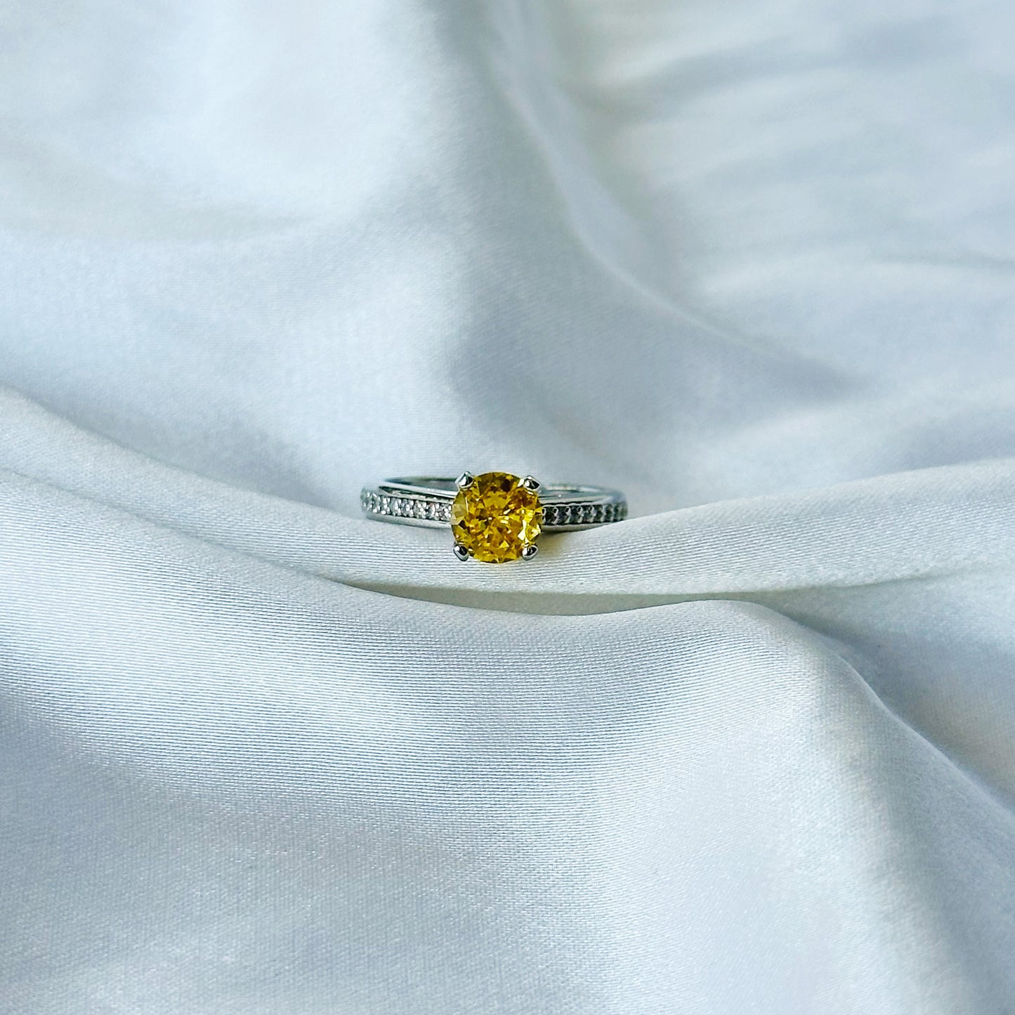 Golden Yellow Inspired CZ Silver-Plated Adjustable Ring