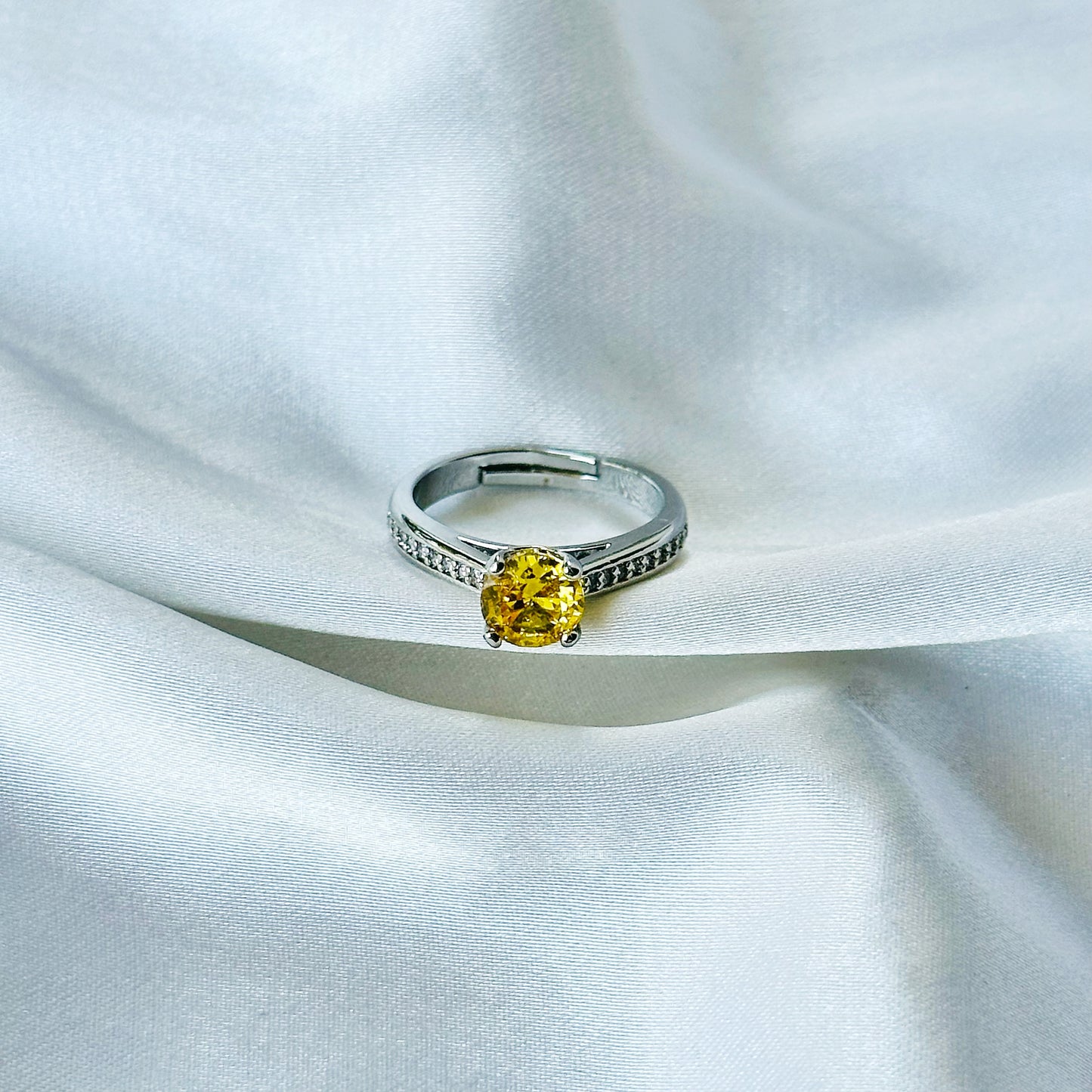 Golden Yellow Inspired CZ Silver-Plated Adjustable Ring