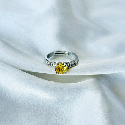Golden Yellow Inspired CZ Silver-Plated Adjustable Ring