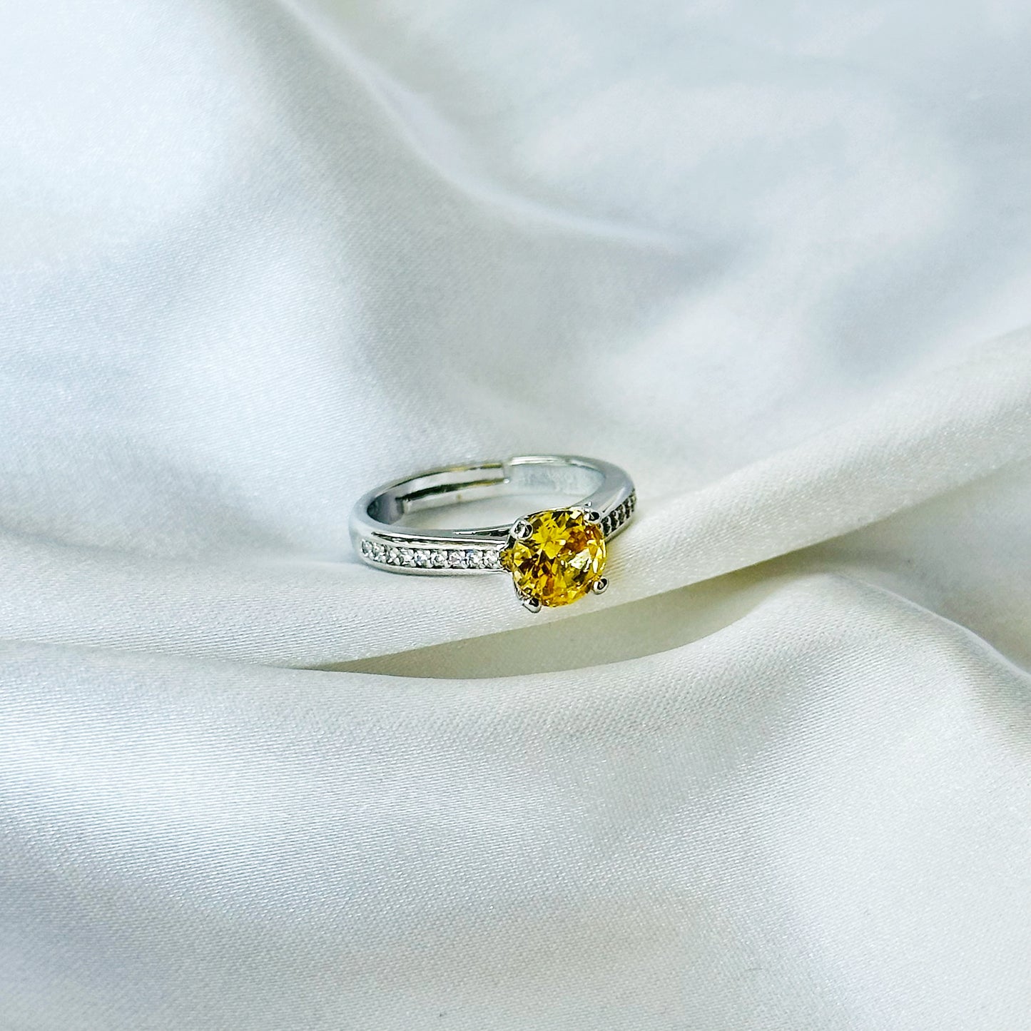 Golden Yellow Inspired CZ Silver-Plated Adjustable Ring