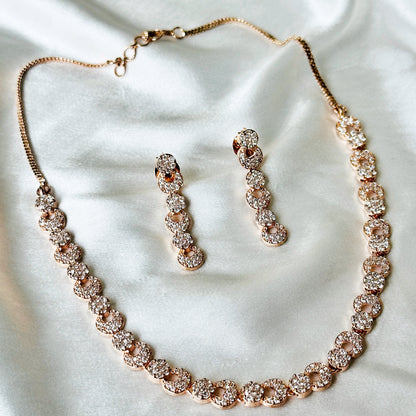 American Diamond Rose Gold Plated Necklace Set