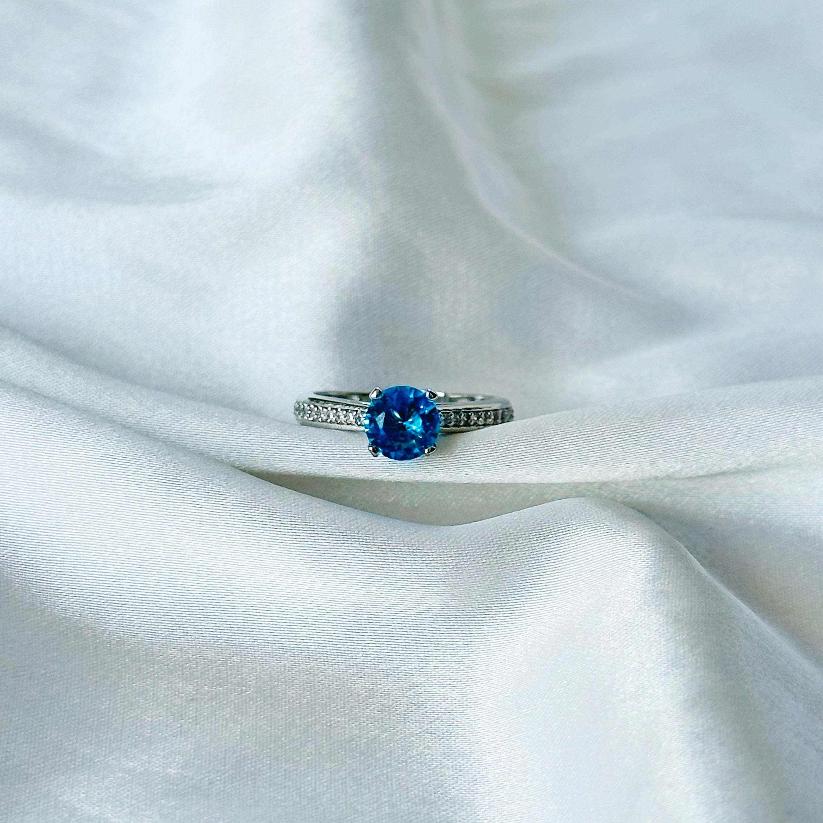 Aqua Blue Inspired CZ Silver-Plated Adjustable Ring