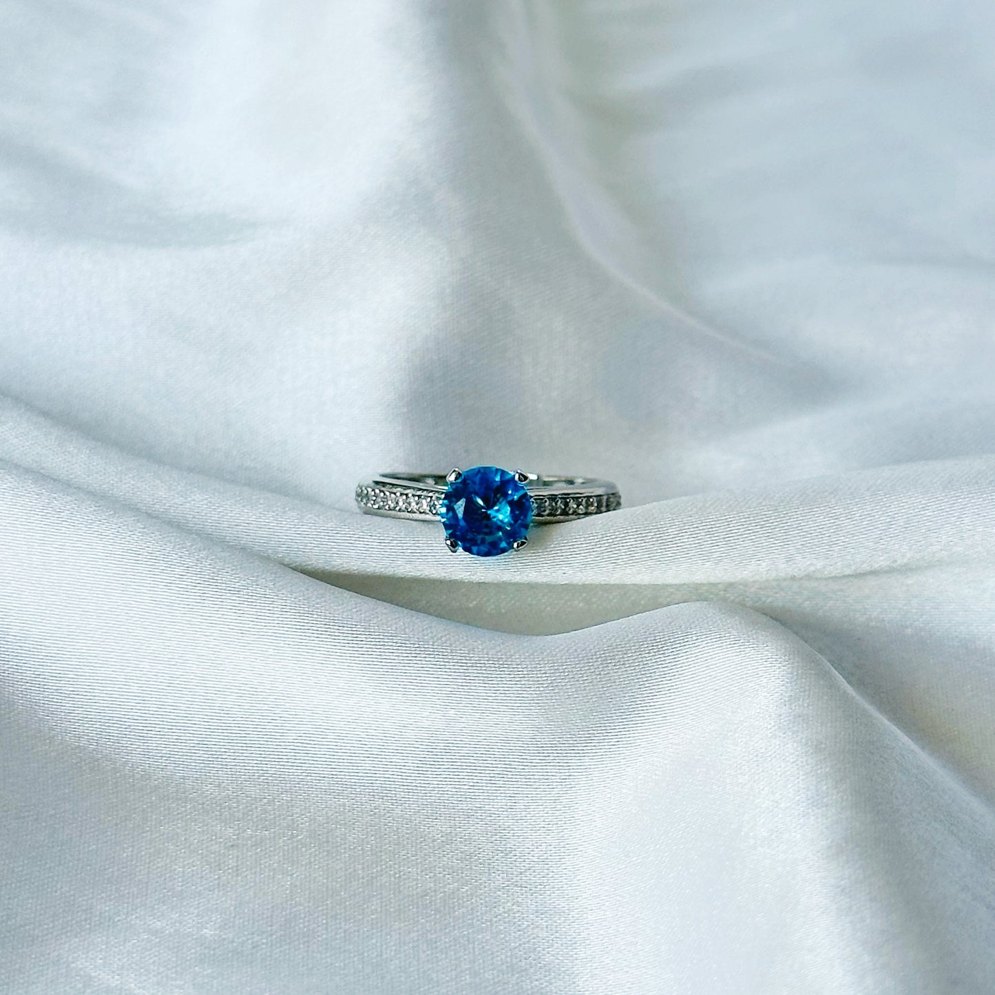 Aqua Blue Inspired CZ Silver-Plated Adjustable Ring