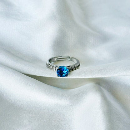 Aqua Blue Inspired CZ Silver-Plated Adjustable Ring