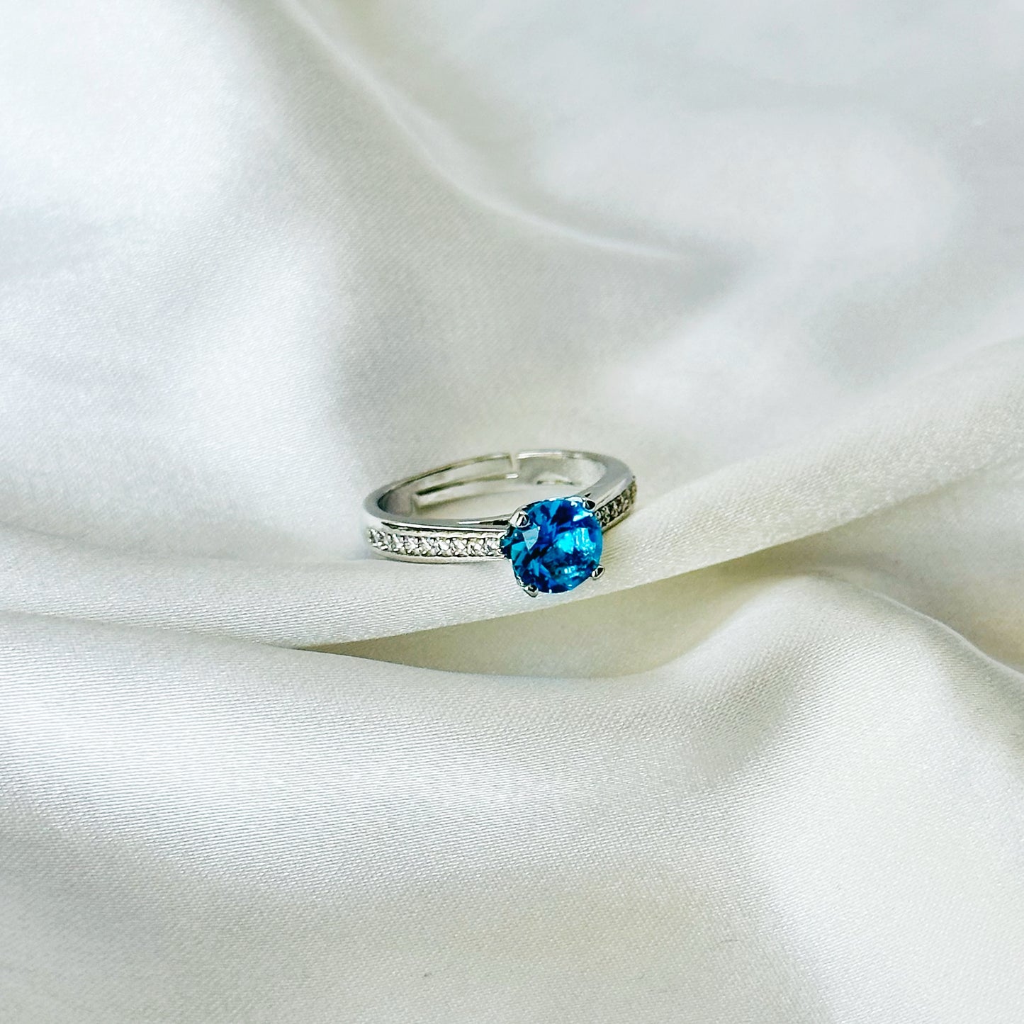 Aqua Blue Inspired CZ Silver-Plated Adjustable Ring