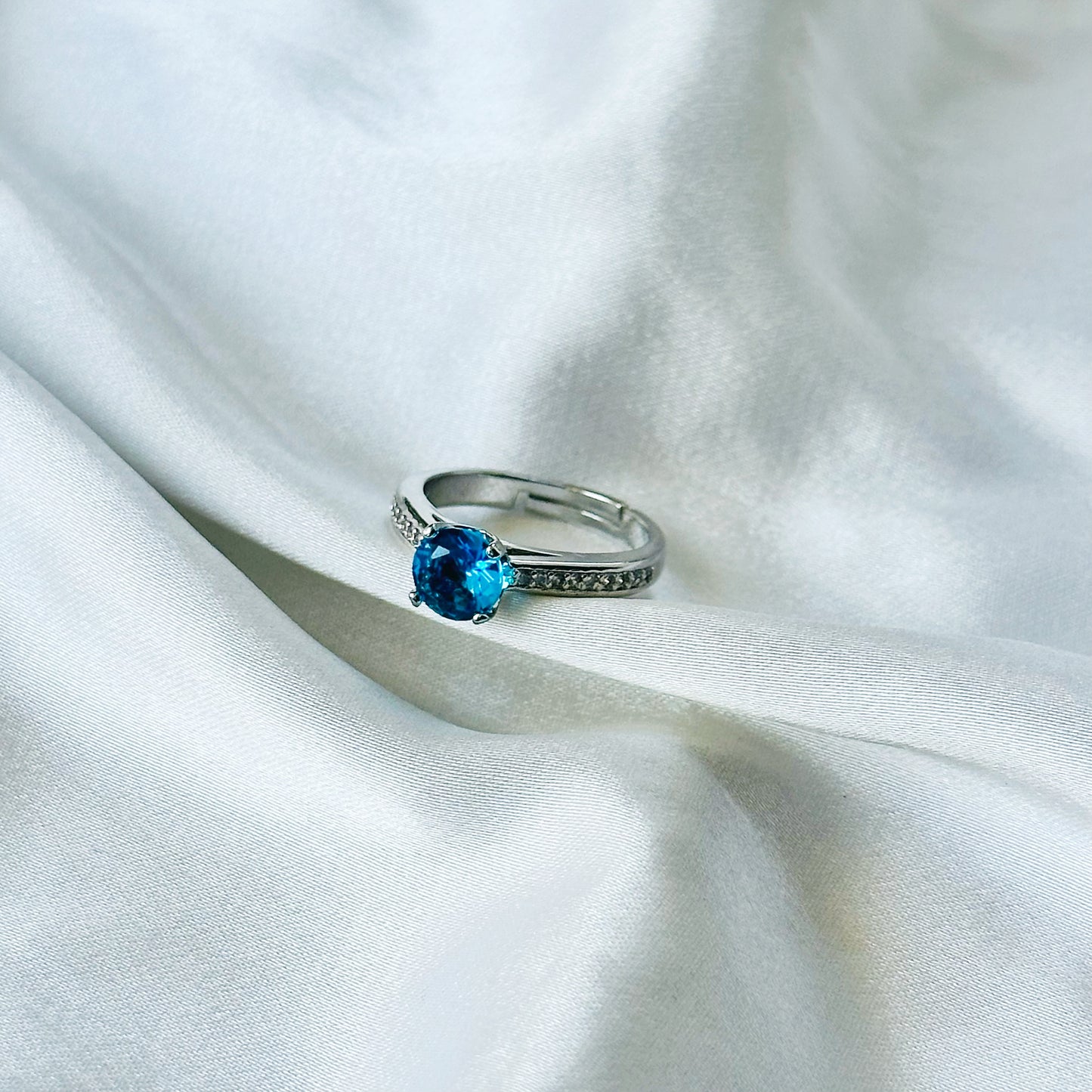 Aqua Blue Inspired CZ Silver-Plated Adjustable Ring