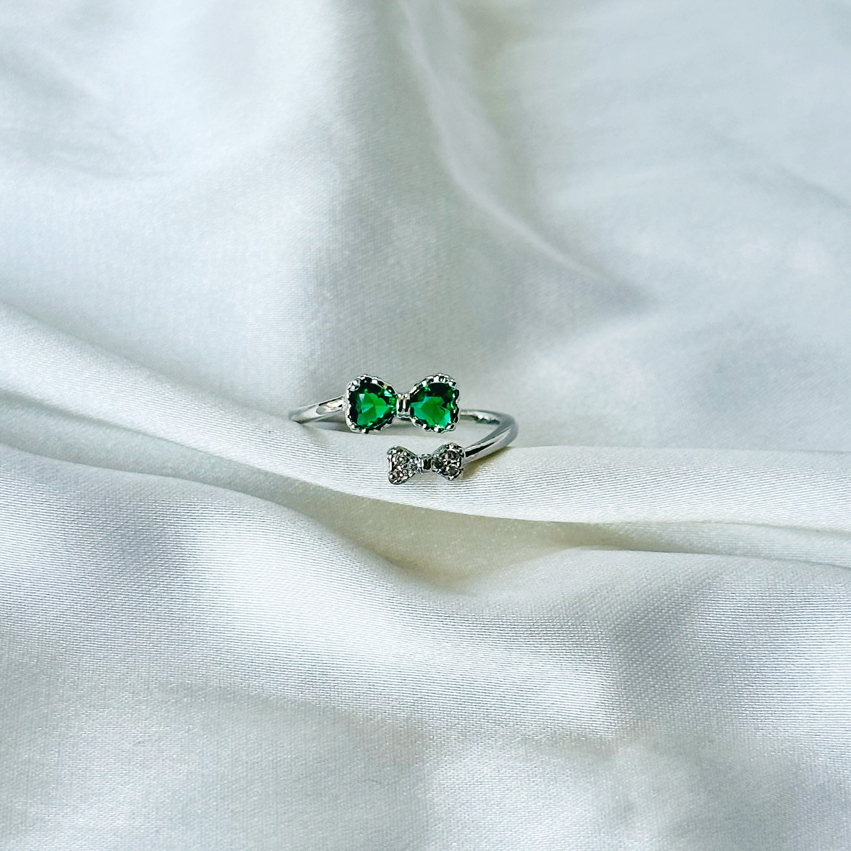 Emerald Green Inspired CZ Silver-Plated Adjustable Ring